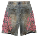Shorts Bermuda Jeans Vale Lives Forever Pink Charm Azul Médio