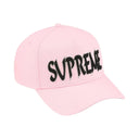Boné Supreme x New Era Sharp Spellout Rosa Claro