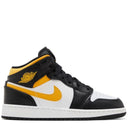 Tênis Air Jordan 1 Mid Black University Gold (GS)