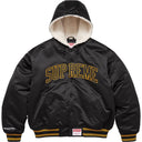 Jaqueta Supreme x Mitchell & Ness Lined Hooded Satin Varsity Preta
