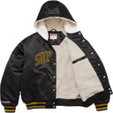 Jaqueta Supreme x Mitchell & Ness Lined Hooded Satin Varsity Preta