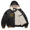 Jaqueta Supreme x Mitchell & Ness Lined Hooded Satin Varsity Preta